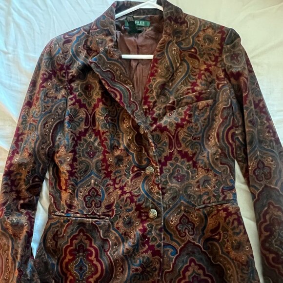 Lauren Ralph Lauren Velvet Paisley Jacket Blazer - Picture 1 of 6